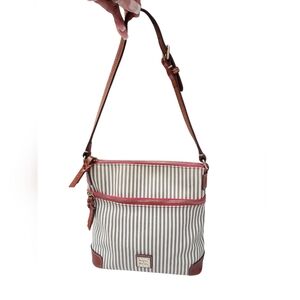 DOONEY & BOURKE Letter Carrier Canvas Crossbody Bag w/Vacchetta Leather Trim EUC
